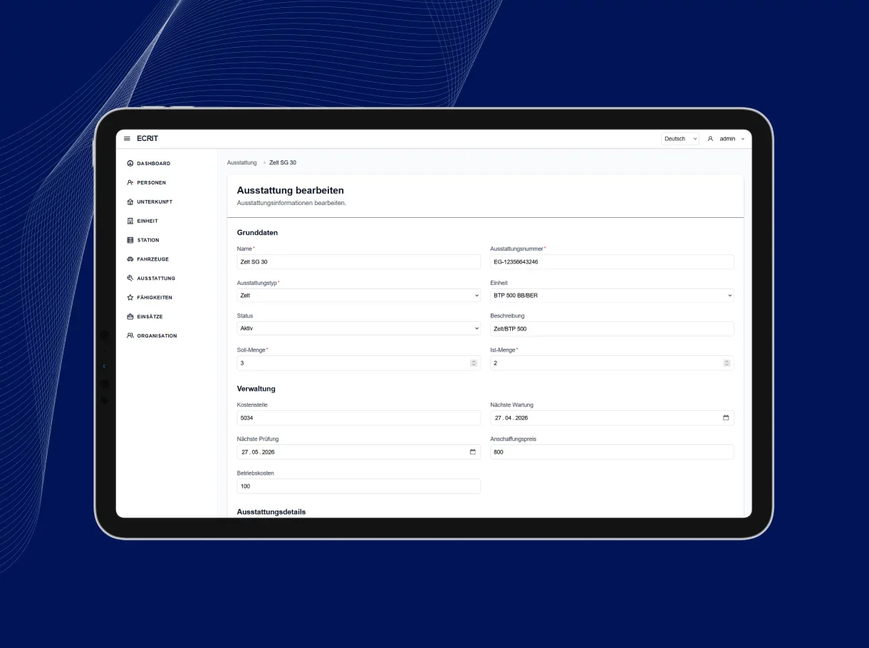 ECRIT Software Feature Ausstattung
